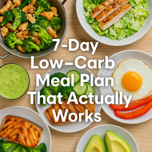 An assortment of healthy low-carb meals arranged for each day of the week