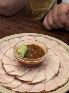 Cold braised pork, Jjagyechi ramen with cheese, and truffle oil risotto served at GOT Korean pub in Nowon-gu, Seoul