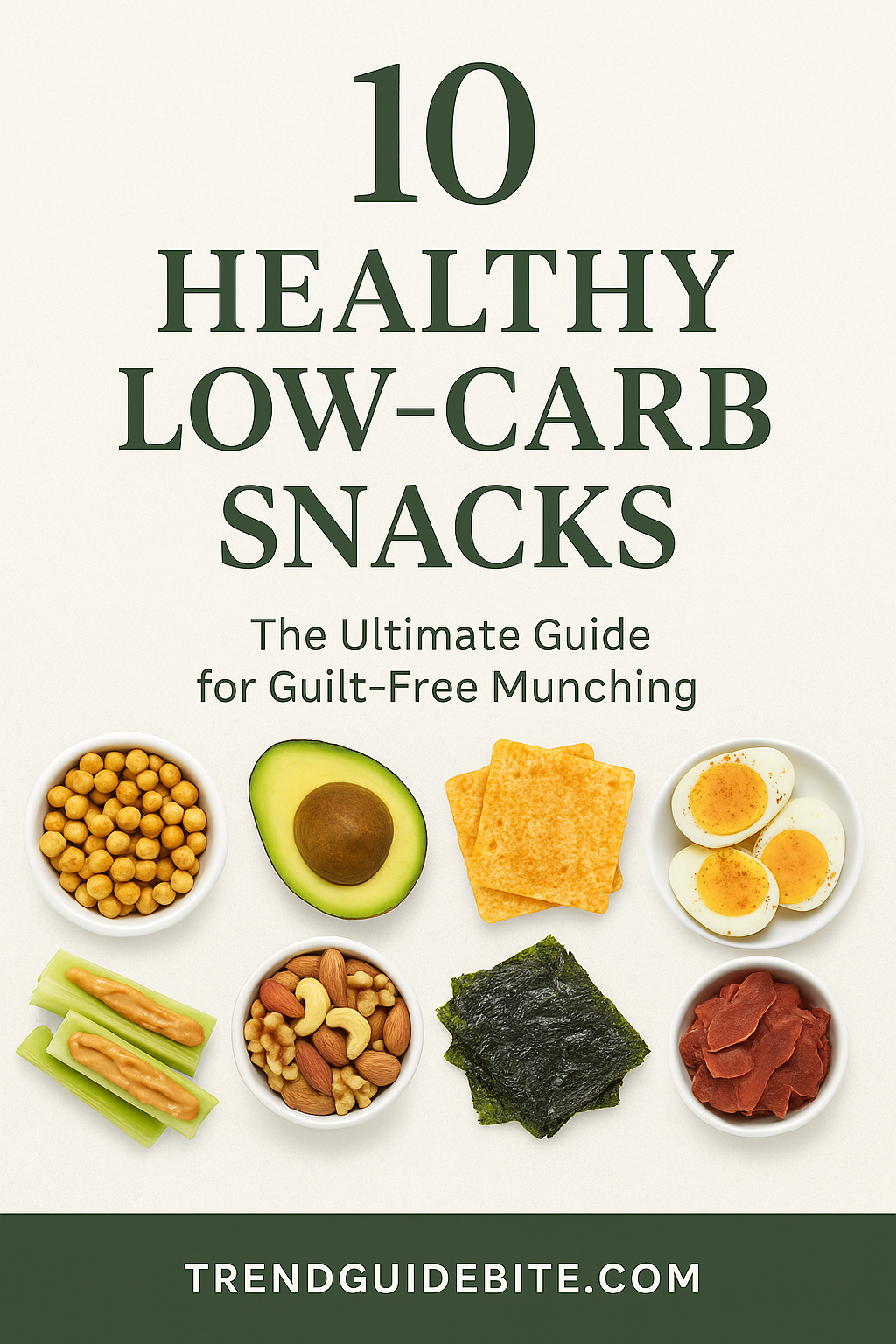 healthy low-carb snacks including avocado, chickpeas, and dark chocolate on white plate