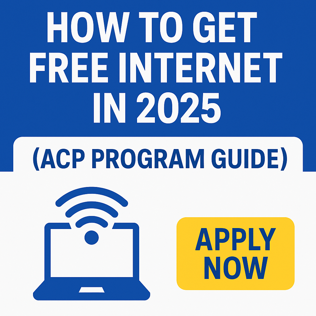 How to Get Free Internet in 2025 - ACP Program Guide visual banner with Apply Now button and laptop icon