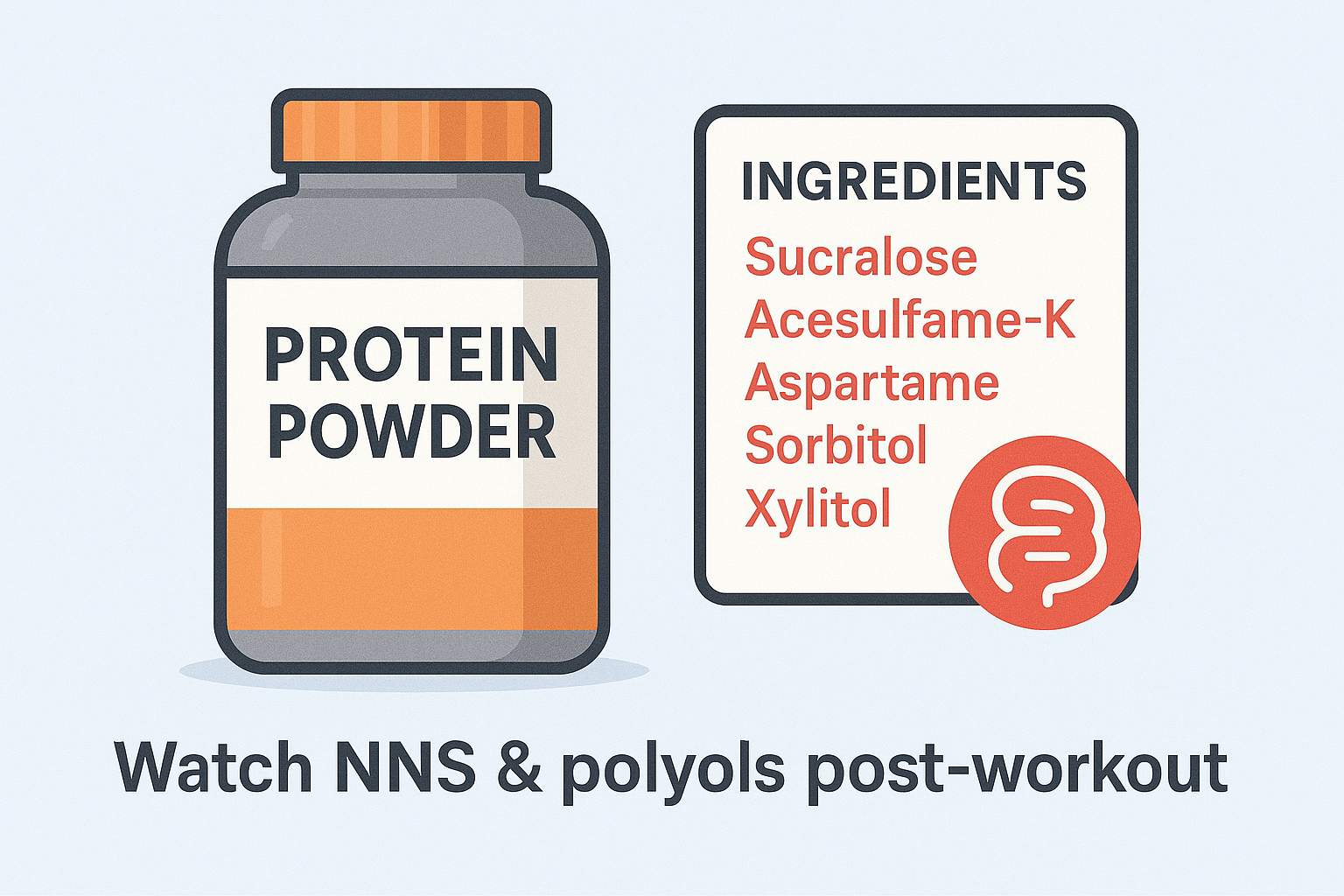 A protein shaker bottle filled with a chocolate shake next to a white tub labeled PROTEIN.