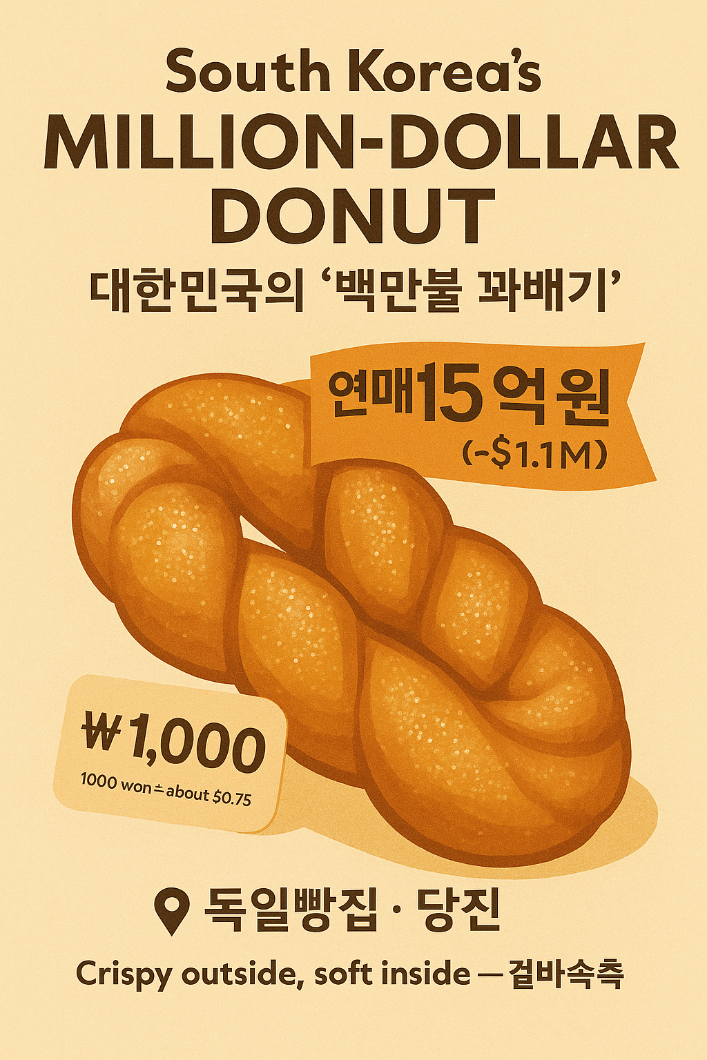 Delicious Kkwabaegi Korean donut display from German Bakery - traditional twisted Korean pastry