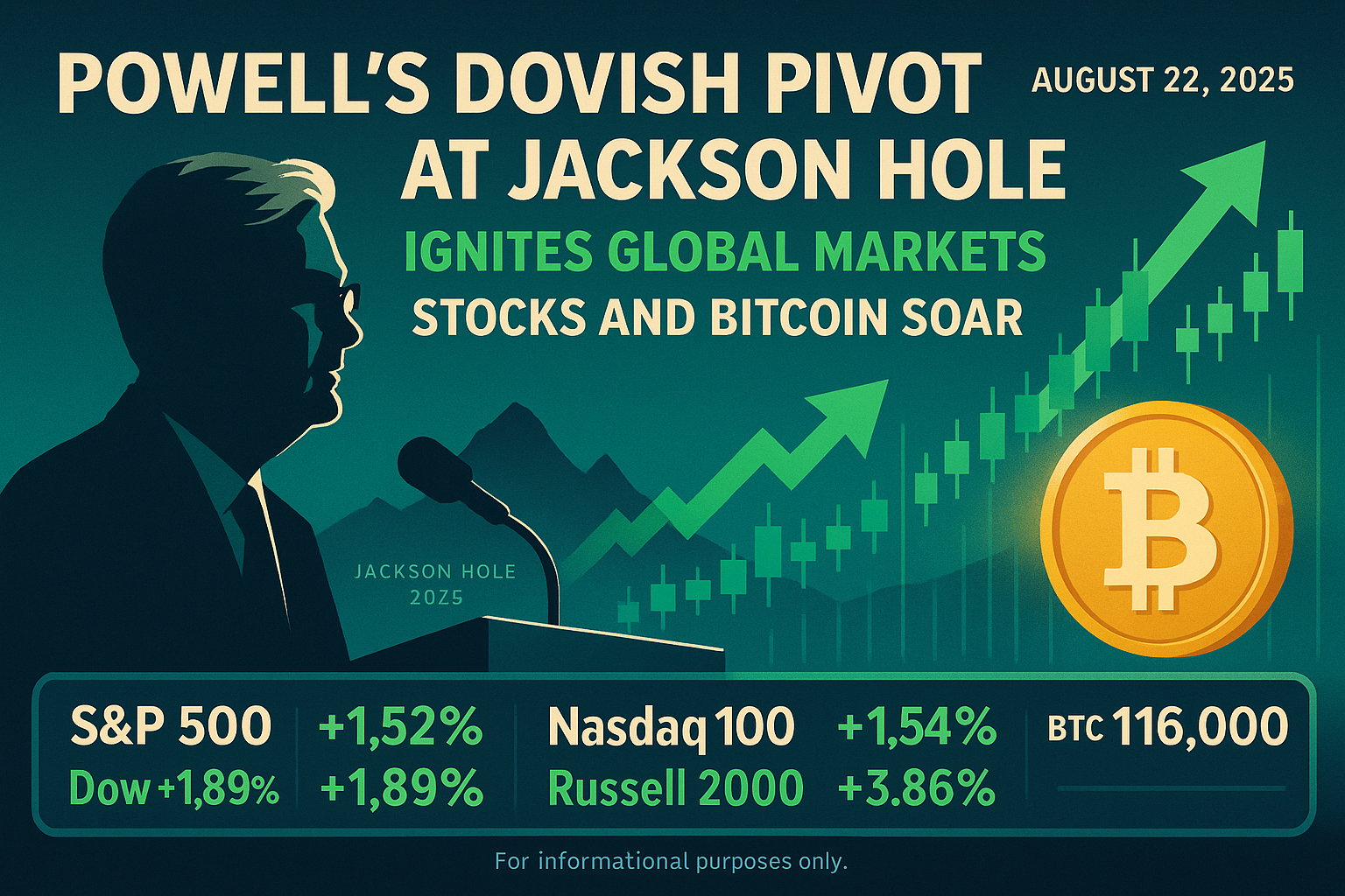 Jerome Powell's Jackson Hole speech sparks a rally in stock markets and Bitcoin