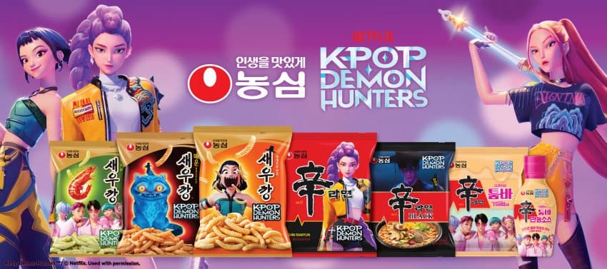 Limited-edition packaging for Nongshim products featuring K-Pop: Demon Hunters characters.