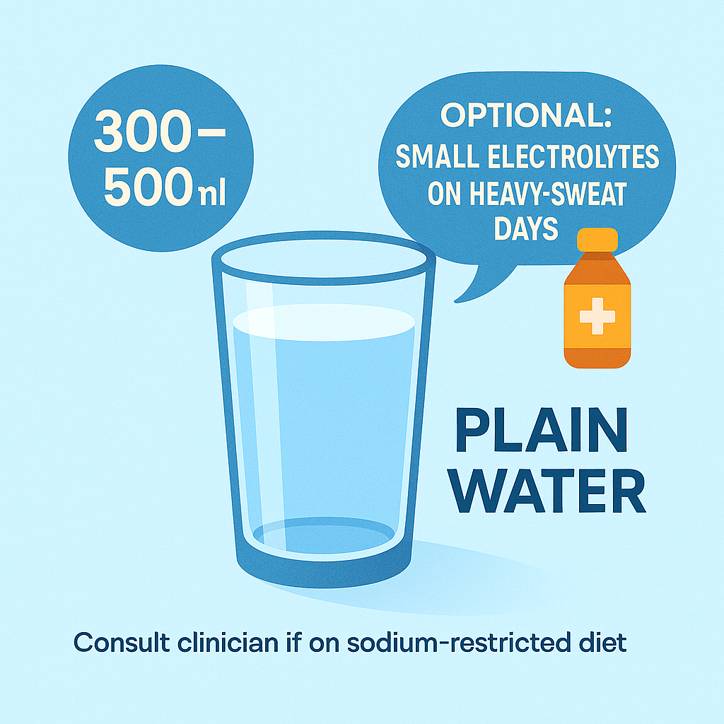 Morning habits: hydrate on waking with plain water for better energy; electrolytes only when needed