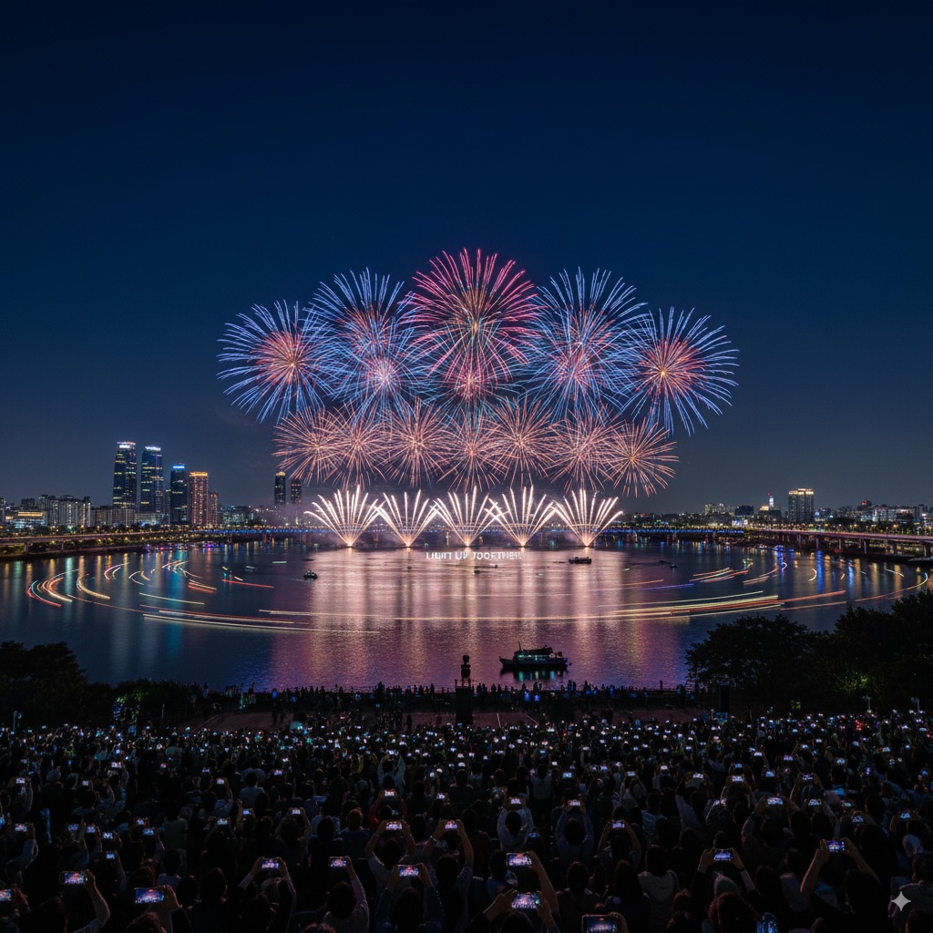 Stunning fireworks display over the Hangang River in Seoul.