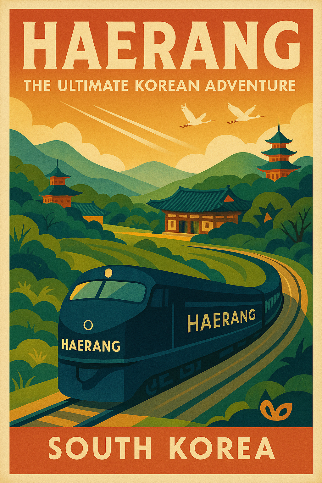 Title image for the Haerang luxury train review, showing the train in a beautiful landscape.